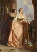 Edouard Hamman Zwei Damen am Balkon, im Hintergrund San Giorgio Maggiore, Venedig oil painting artist
